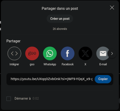 bouton intégrer de Youtube
